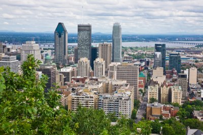 an aerial view of the city of Montreal in Quebec, Canada in the summer 