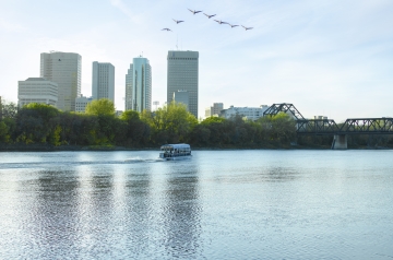 Saint-Boniface shown from the Red River in Winnipeg, Manitoba, Canada