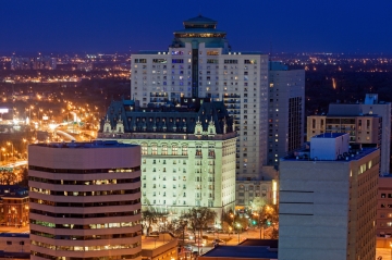 A view of downtown Winnipeg, Manitoba, Canada, at night