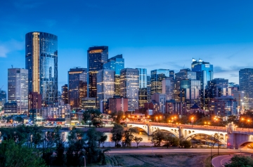study-in-canada Downtown Calgary, Alberta in the evening