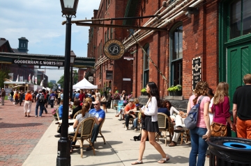 Toronto's bustling Distillery district on a summer day