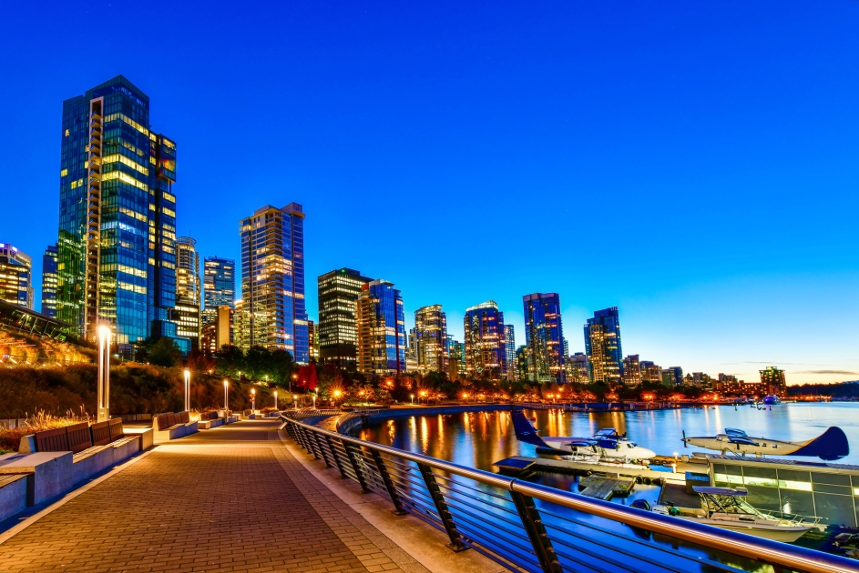 Vancouver skyline at night.